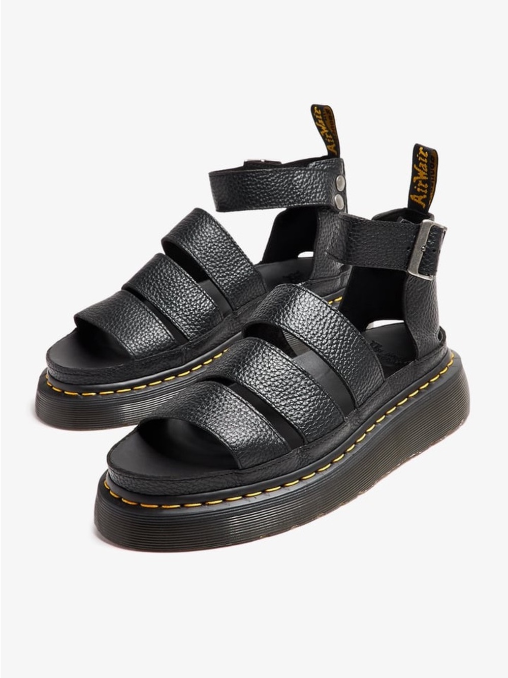Dr. Doc Docs Martens Clarissa II Quad Black Leather Platform Sandal Chunky NEW 8